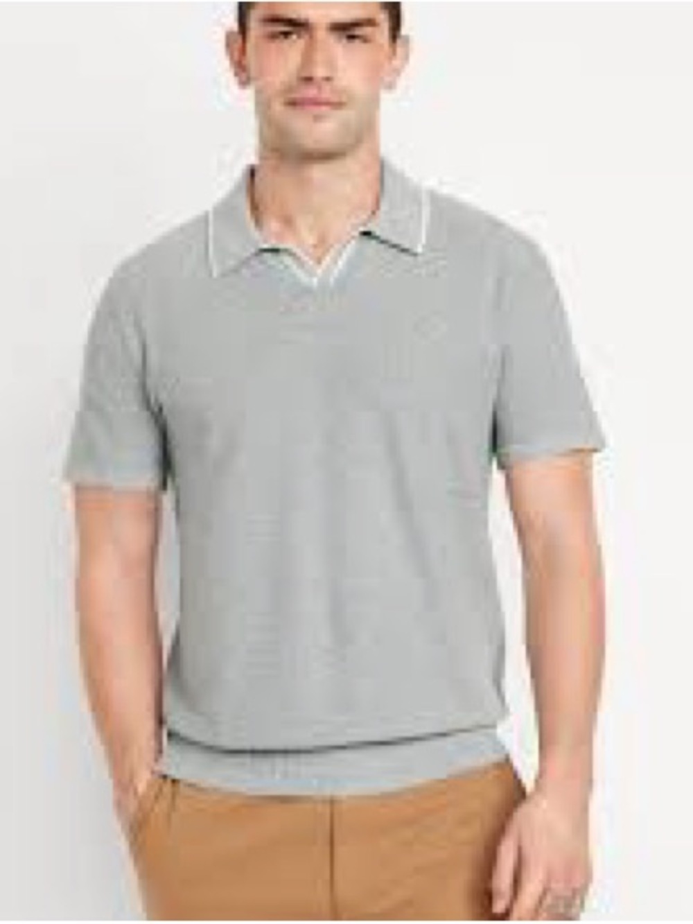 NWT Tipped Collar Polo shirt sleeve - cotton- gray large